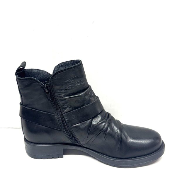 MIZ MOOZ RUCHED SOFT LEATHER BOOTIE SIDE ZIP BUCKLE 37EU / 7US BLACK Z-100 - Picture 4 of 5